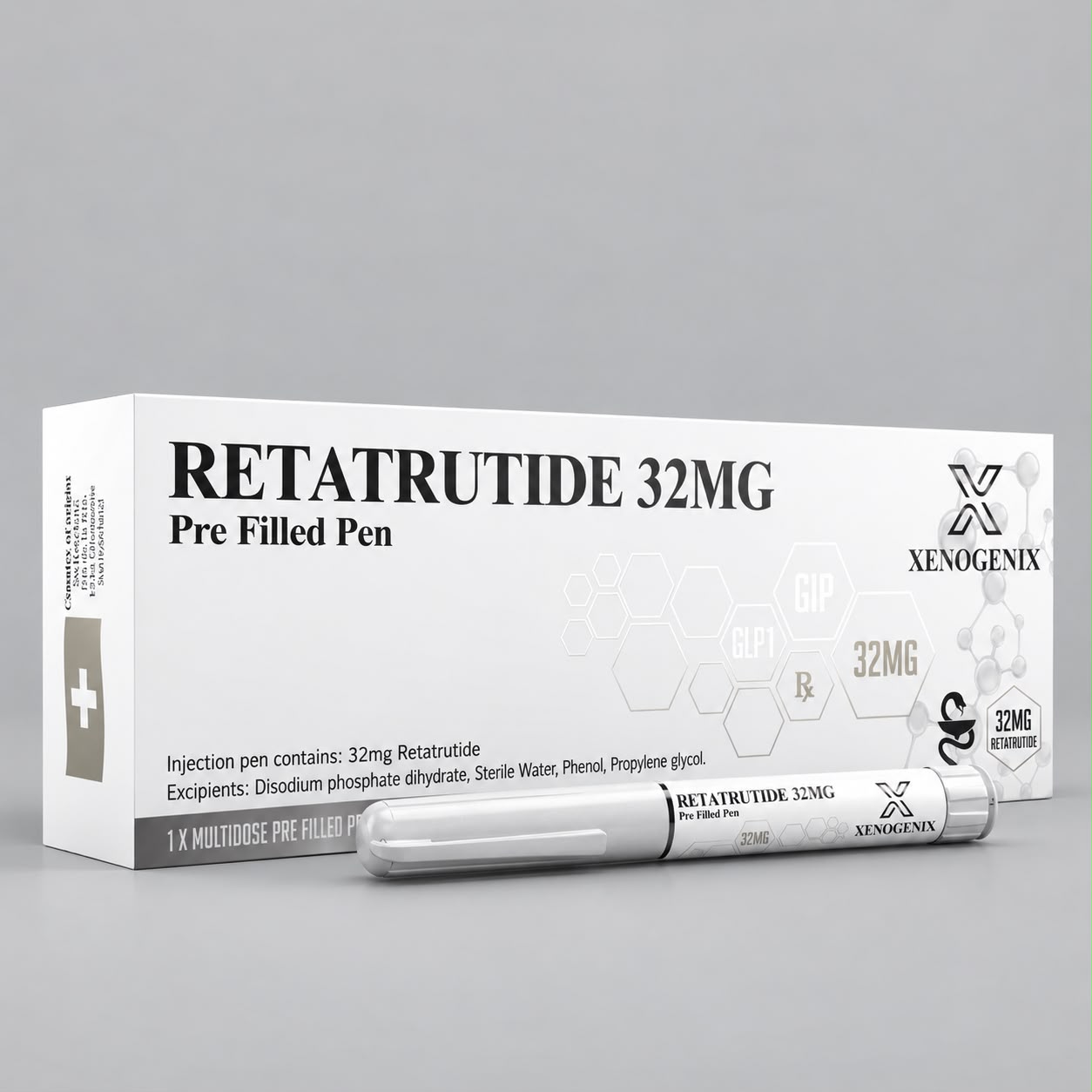 Retatrutide 32mg Pen Metabolic pen — Triple hormone-pathway compound — information only. Contact us about availability.