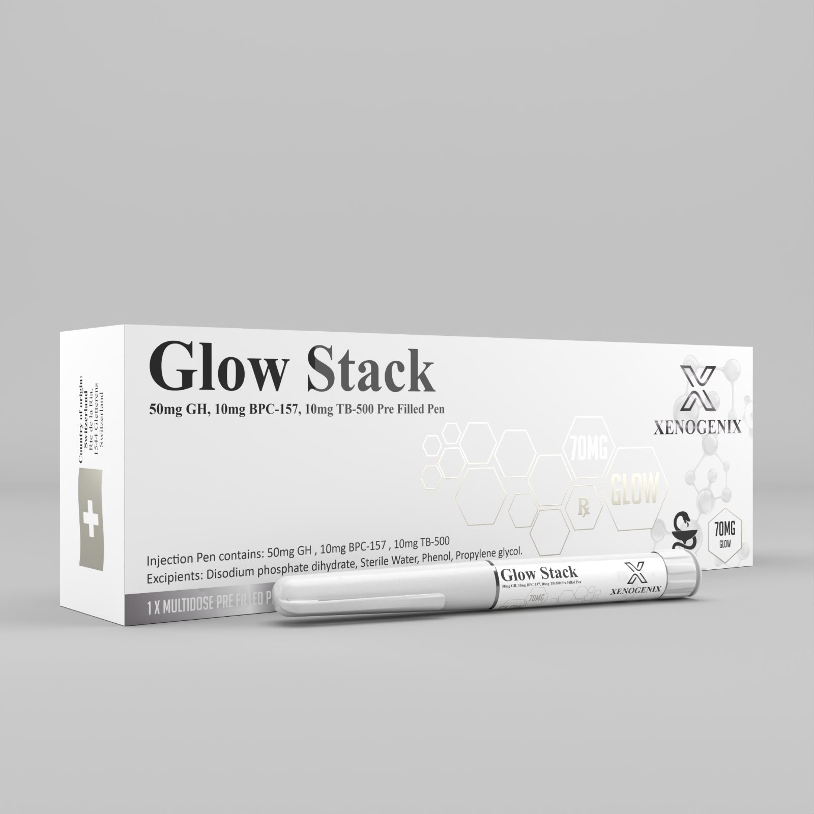 Glow Stack Pre-Filled Pen Skin & Recovery vial — GH + BPC-157 + TB-500 in one pre-filled pen.