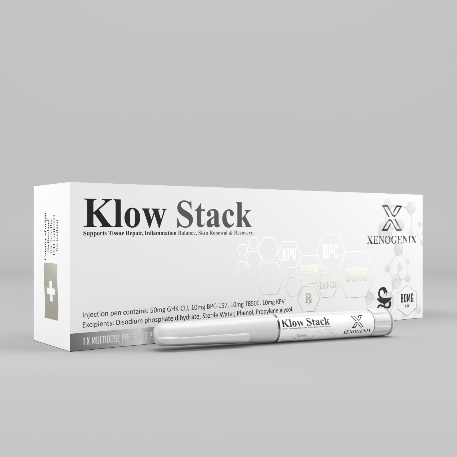 Klow Stack 80mg Pre-Filled Pen Recovery Stack — GHK-Cu + BPC-157 + TB-500 + KPV in one pen.